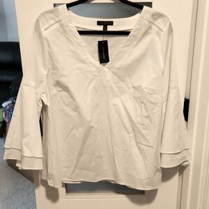 White cotton v neck with bell sleeves